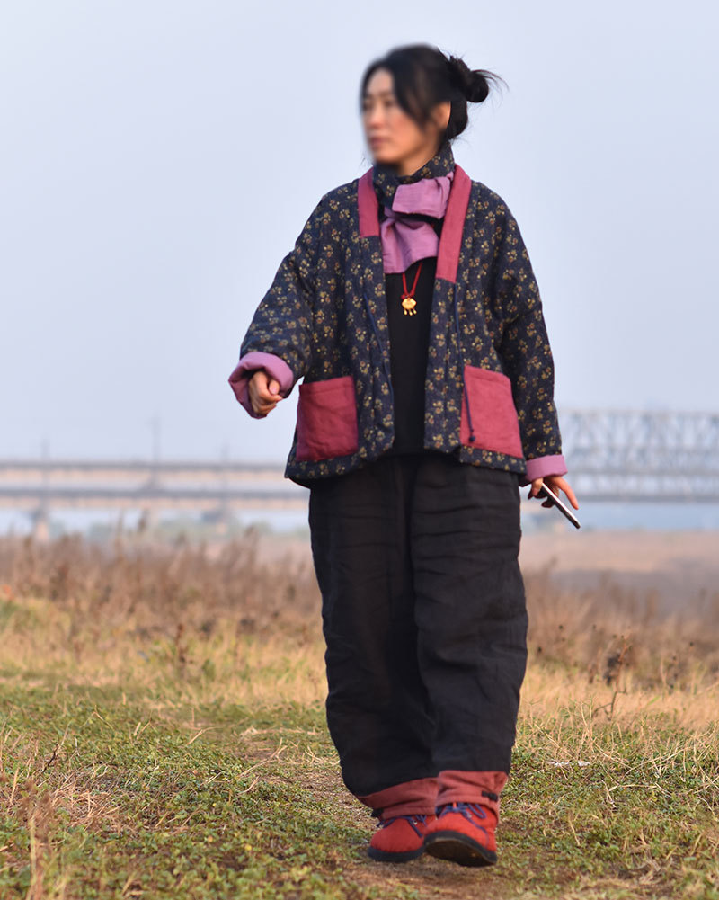 二丫/原创系带盘扣老花布棉袄 中式民族风文艺开衫棉服短款女棉衣