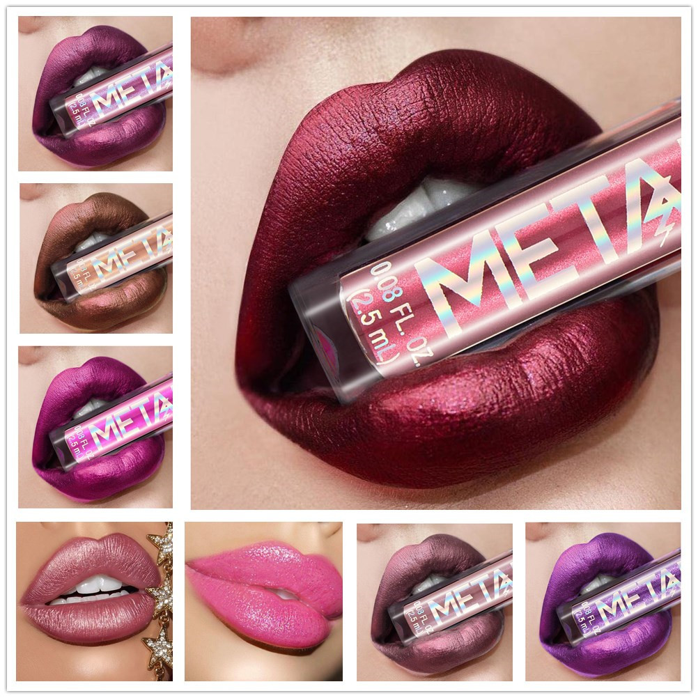 Popular Metallic Lip Gloss Pearlescent Lipstick Lasting Lip Lacquer European and American Beauty Neutral Packaging