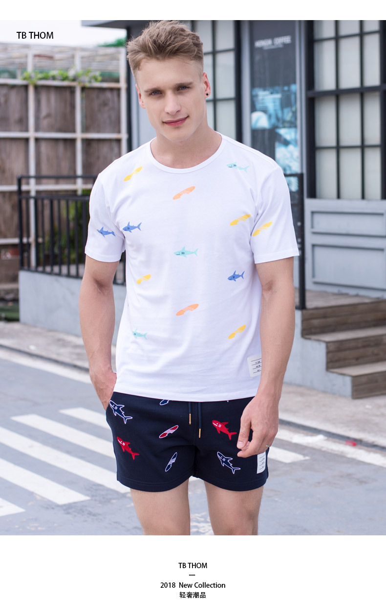 tb thom鲨鱼刺绣男短裤三分裤沙滩裤欧美时尚潮流工厂批发