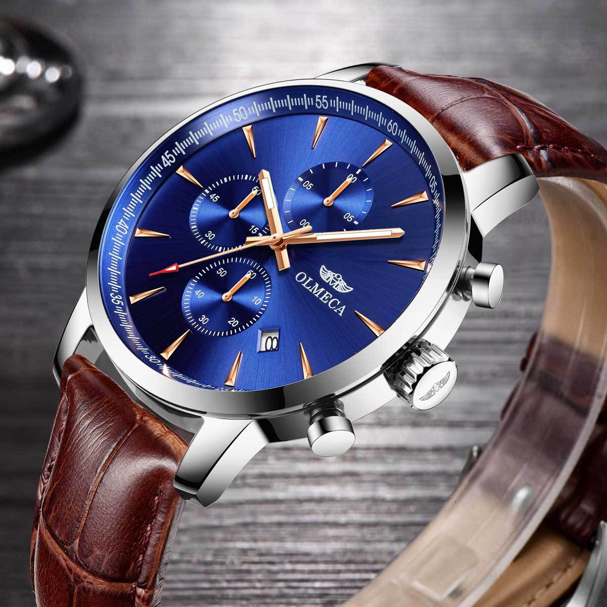 olmeca锗石保健磁疗能量手表多功能运动不锈钢蓝宝石男士手表