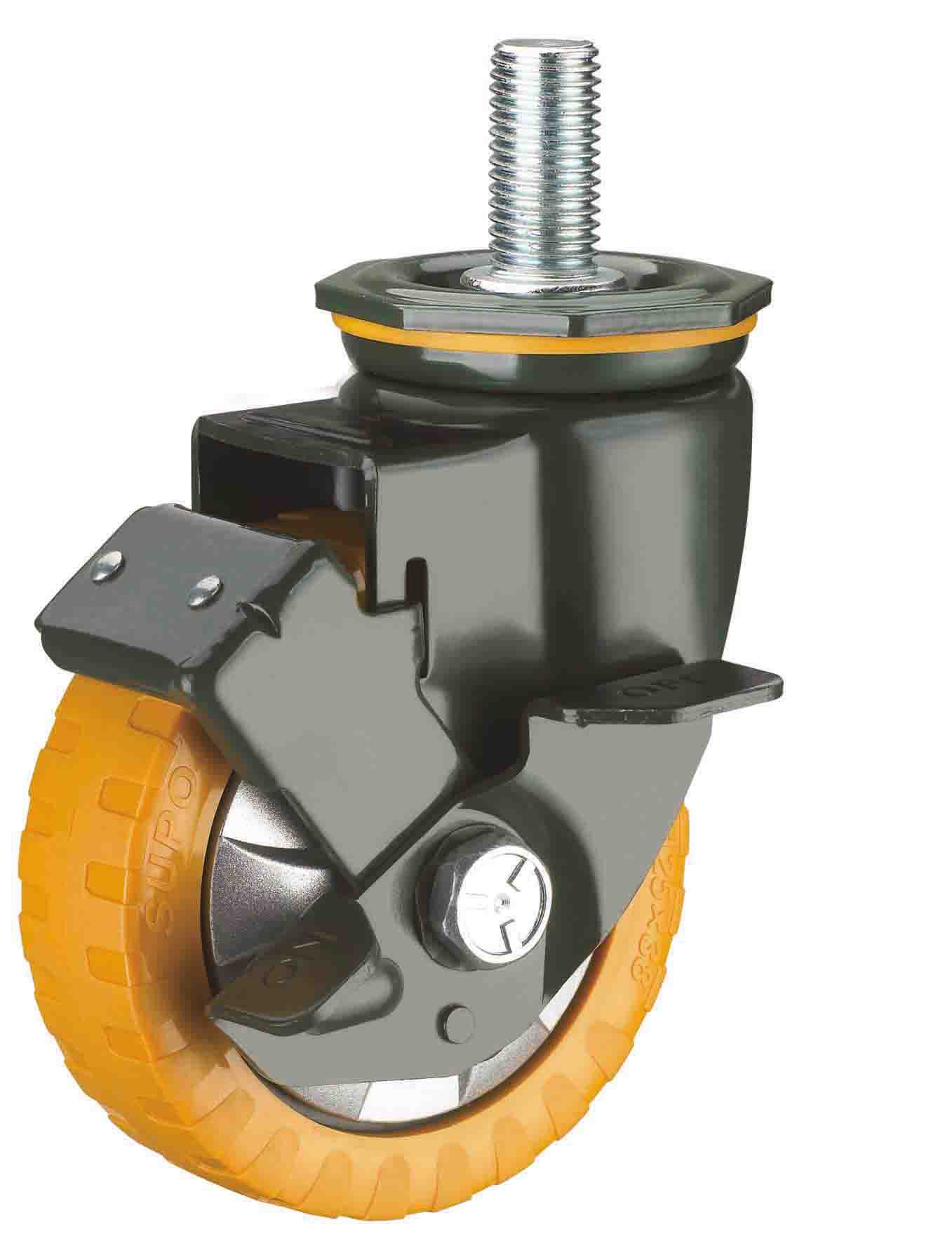 supo向荣 5寸丝杆防滑带边刹车pu聚氨酯万向脚轮j05s-02c-125-362