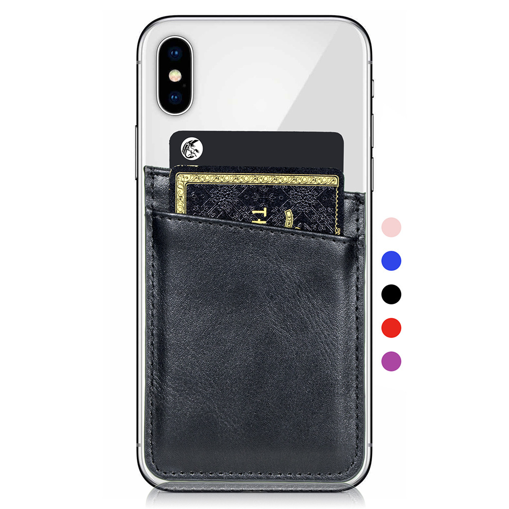 商务双层手机卡套多功能插卡皮套 小羊纹皮套手机背贴斜插卡皮具