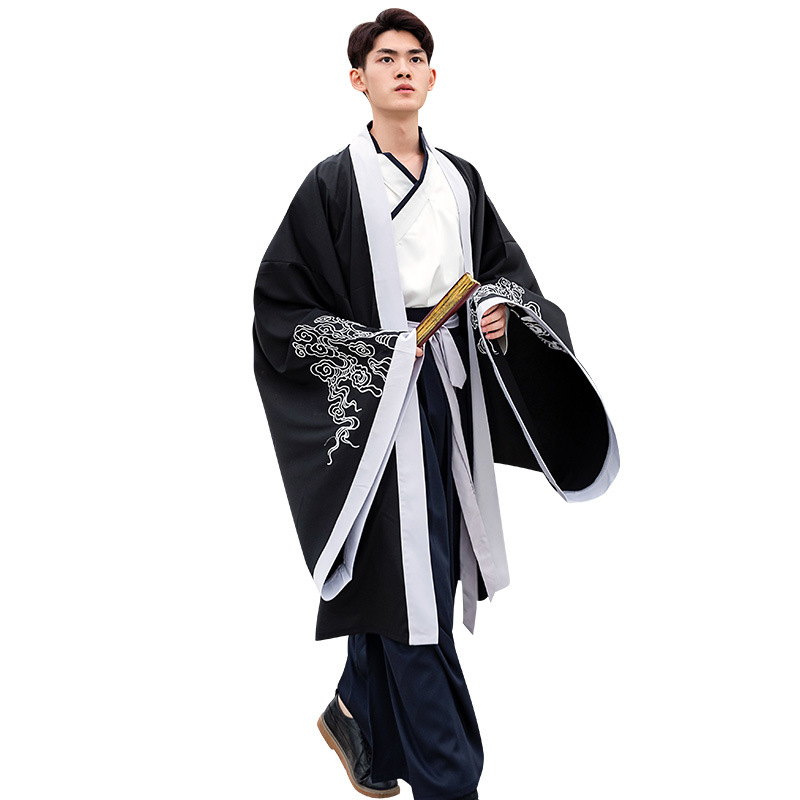 云绣汉服男成人古装中国风魏晋大氅广袖黑色交领襦裙武侠班服表演