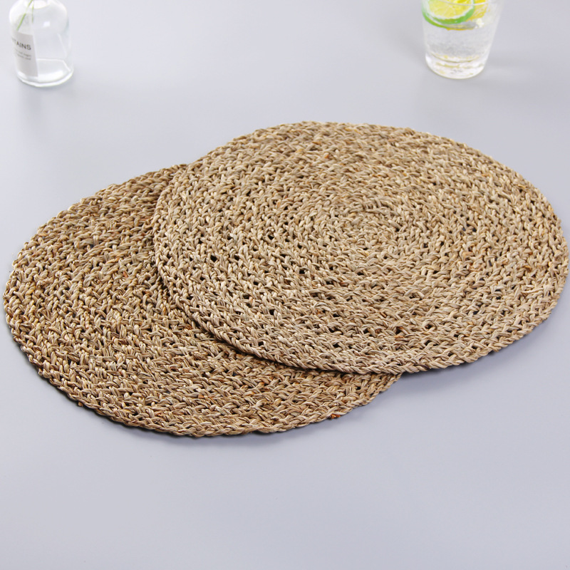 日式圆形天然水草手工编织餐桌隔热垫花盆垫复古桌面垫茶垫杯垫