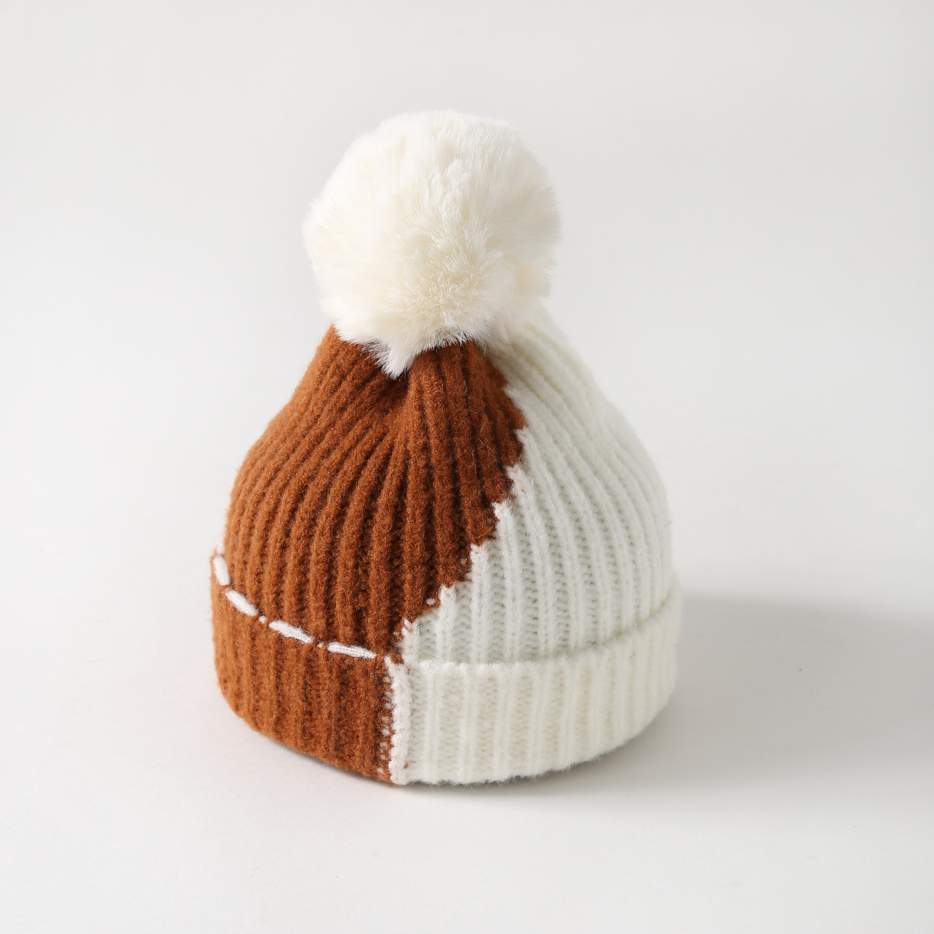 经典款双色拼接毛线帽子女秋冬天韩版潮人百搭保暖针织套头帽韩国