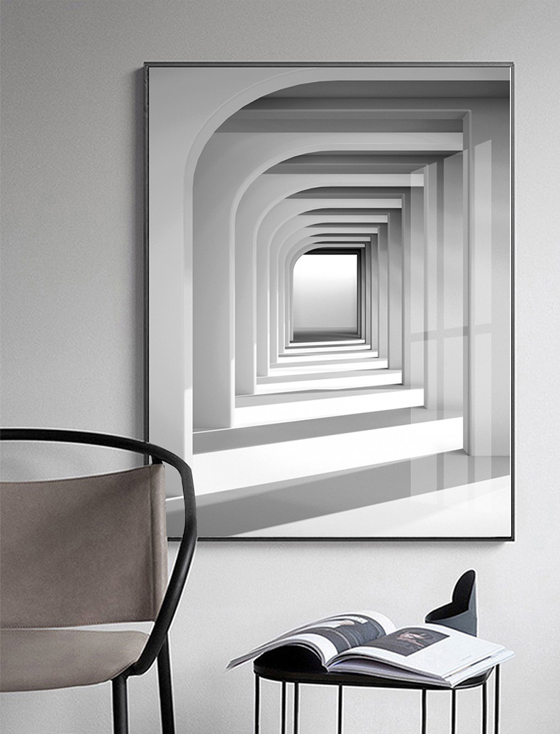 工业现代简约黑白风格空间延伸装饰画玄关背景墙壁画楼梯走道挂画