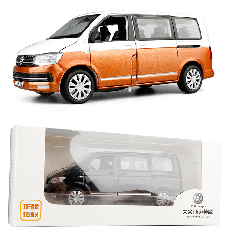 升辉1:32大众t6迈特威面包车商务车开门回力声光合金汽车模型