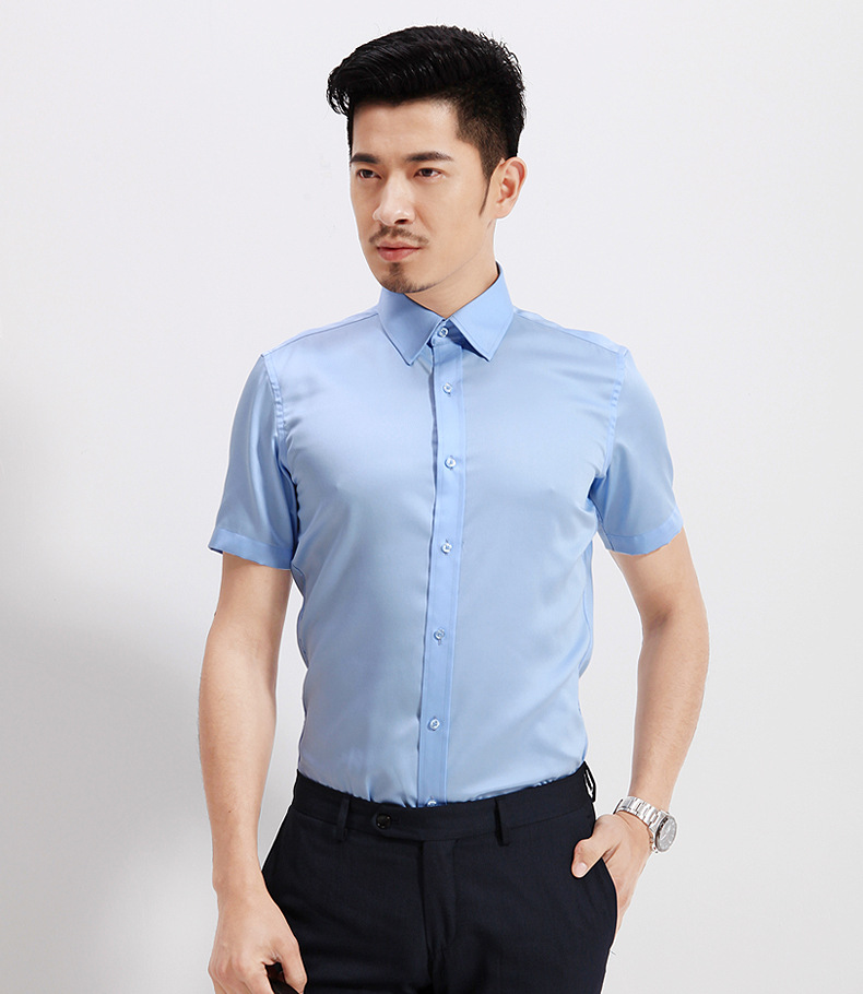夏季蓝色男士短袖衬衫青年小领韩版修身寸衣白领商务职业装衬衣潮