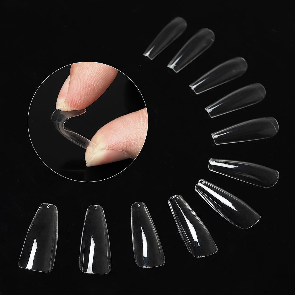 跨境专供透明折无痕透明全贴长款芭蕾梯形杏仁甲片 假指甲520片
