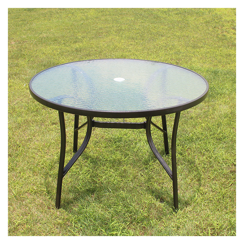 现代简约铁艺圆桌 户外休闲办公接待洽谈桌椅钢化玻璃咖啡桌批发