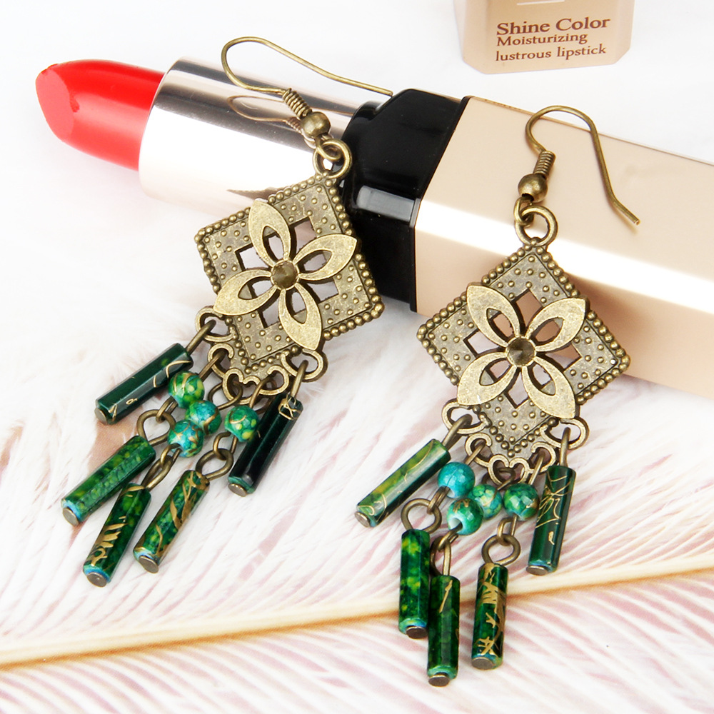 欧美复古青铜彩珠女士耳环旅游纪念品小饰品批发创意新款耳坠