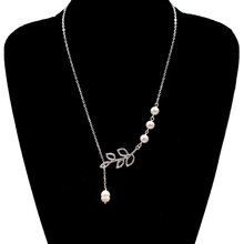 欧美跨境饰品 简约几何树叶项链女 个性创意珍珠吊坠锁骨链