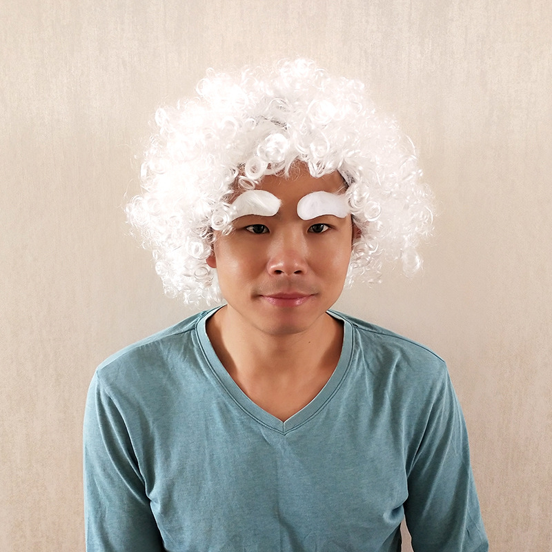 圣诞老人假发 万圣节白色泡泡发 小丑假发 球迷爆炸头