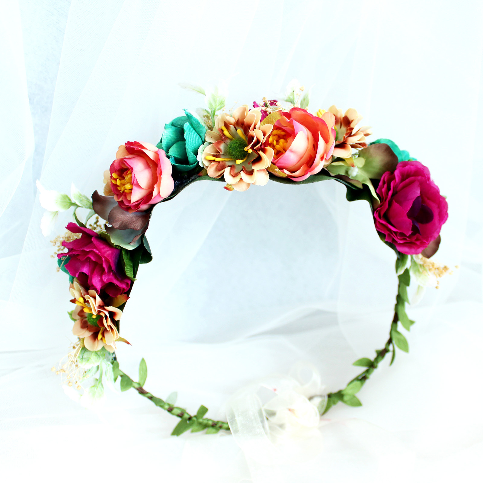 欧式复古玫瑰布艺花朵发带花环头饰新娘结婚海边度假头花演出舞会