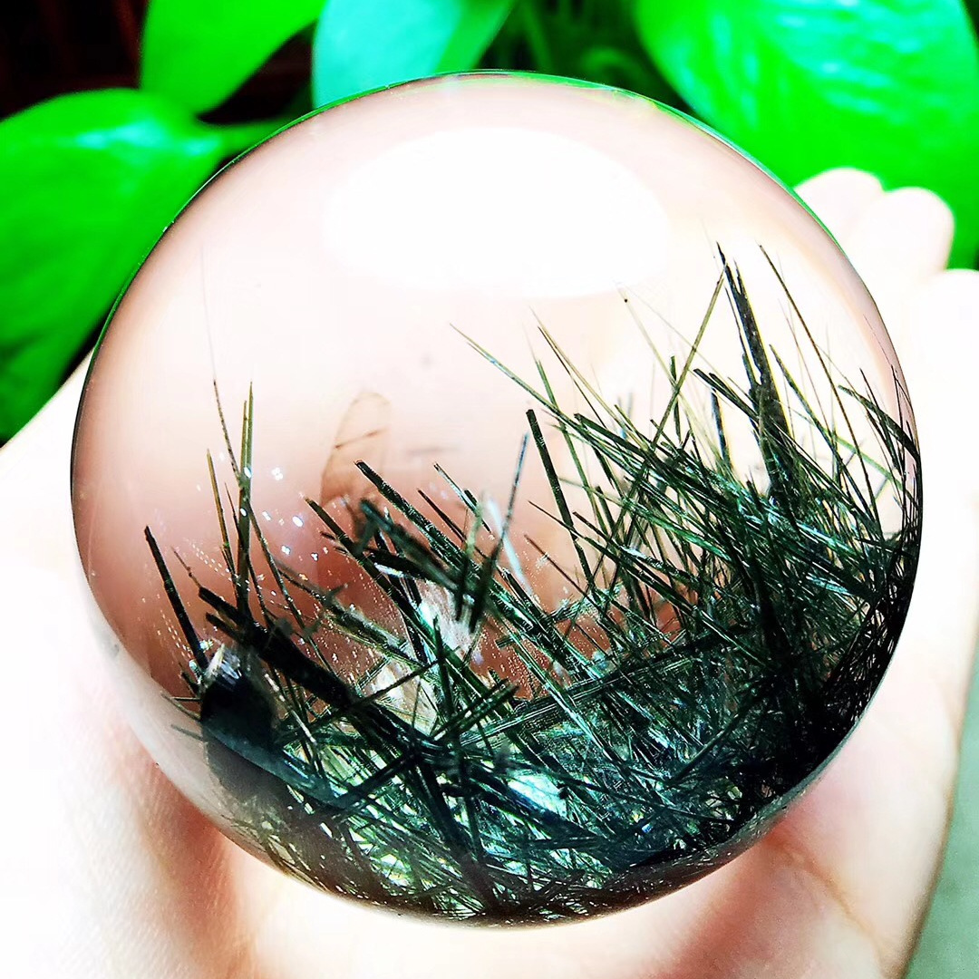 天然绿发晶水晶球 顺发发晶球摆件 水晶球发晶花摆件钛晶晶球原石-阿