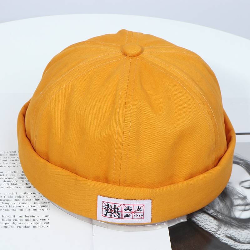 春夏复古百搭瓜皮帽子纯色雅痞文字无檐地主帽男女街头嘻哈流氓帽