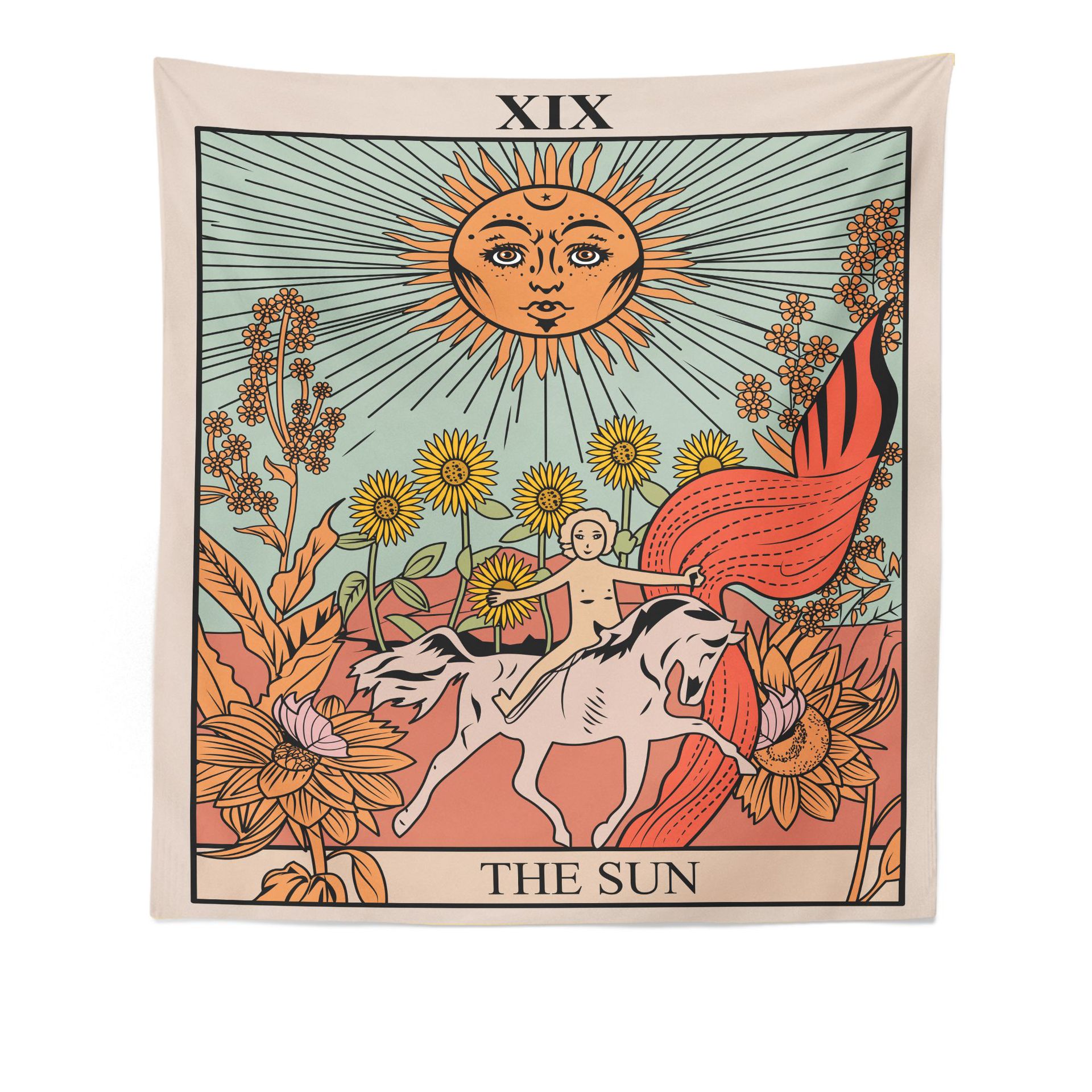 彩色塔罗牌星象太阳星星月亮客厅卧室挂毯 印度中东壁画一件代发