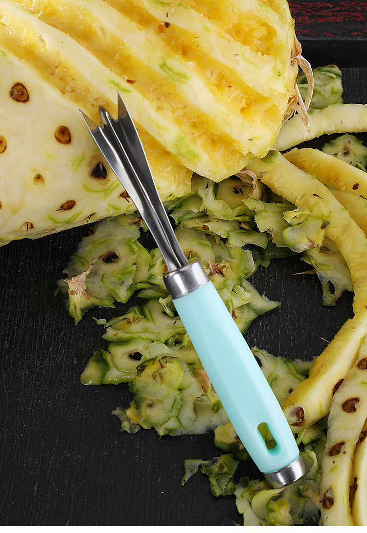 新款塑料柄不锈钢菠萝刀削皮器去眼叉家用去皮铲凤梨v型挖眼工具