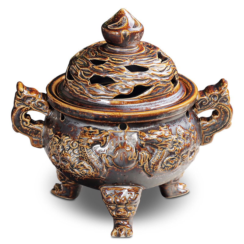 大号盘香炉摆件三足铜鼎佛堂寺庙铜香炉檀香供佛具双龙戏珠香薰炉