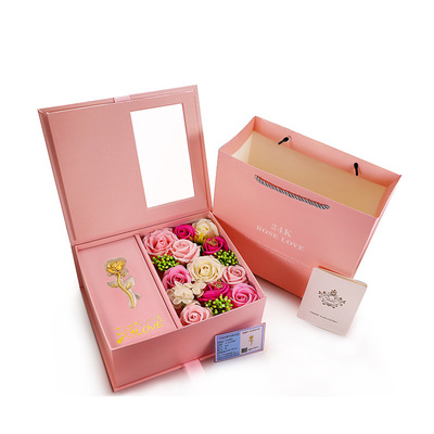 2克纯金玫瑰礼品2020送女朋友情人节礼物足金玫瑰花带彩灯黄金