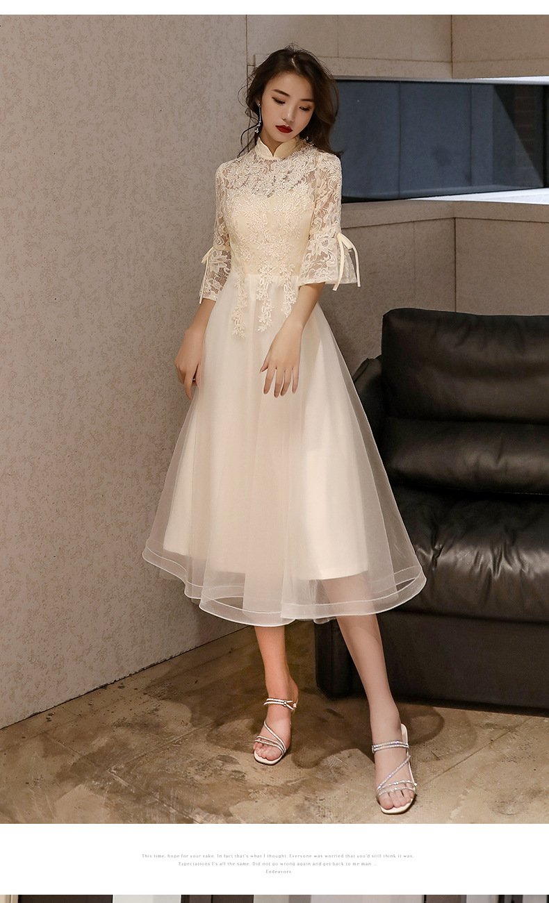 伴娘服2020新款春夏季仙女气质香槟色长袖伴娘礼服姐妹裙中长款