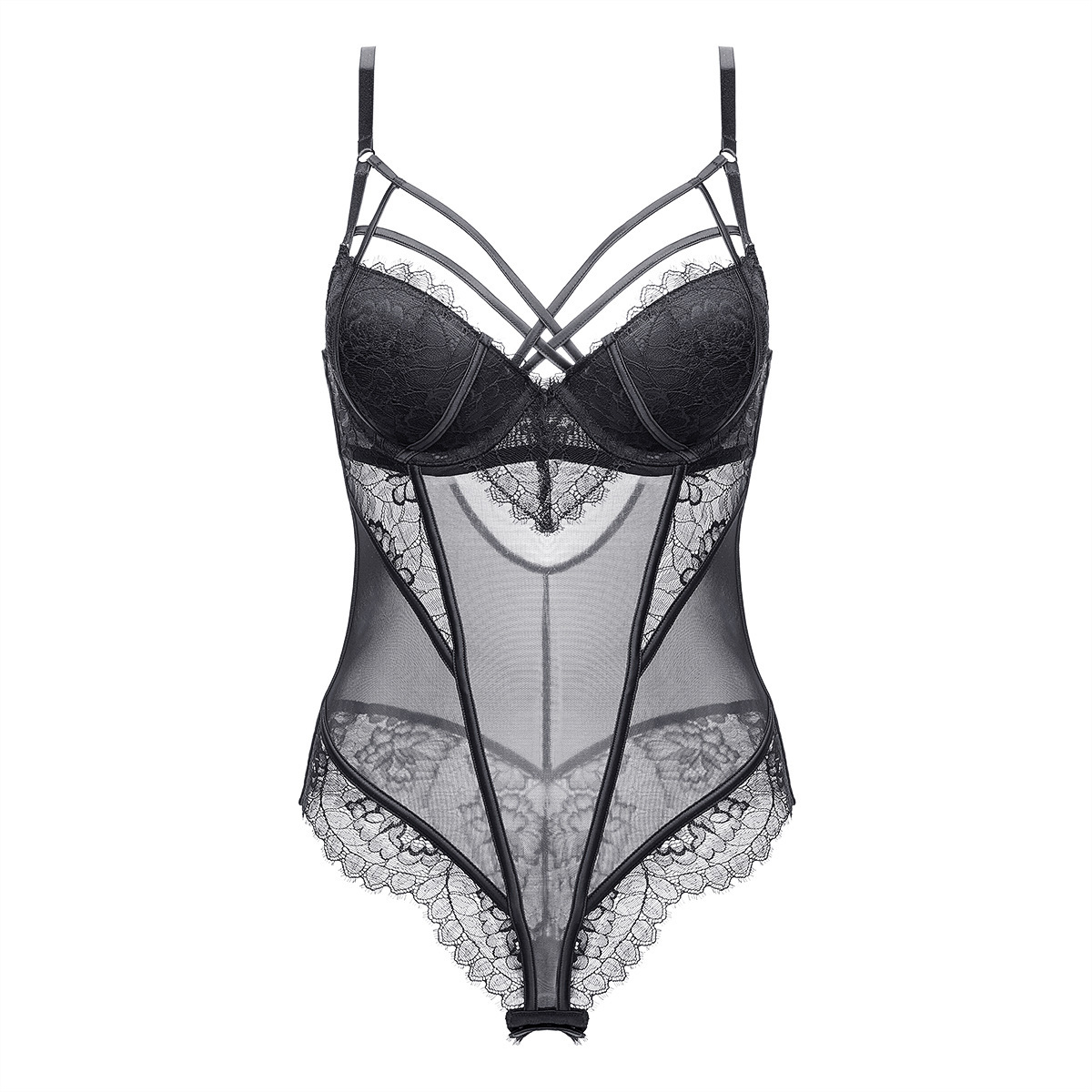 法式性感白色透明蕾丝连体衣带文胸情趣内衣诱惑欧美紧身6668