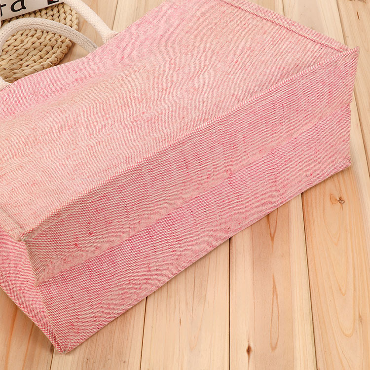 厂家定制粉色麻布袋 手提亚麻购物袋 居家旅行收纳袋印logo