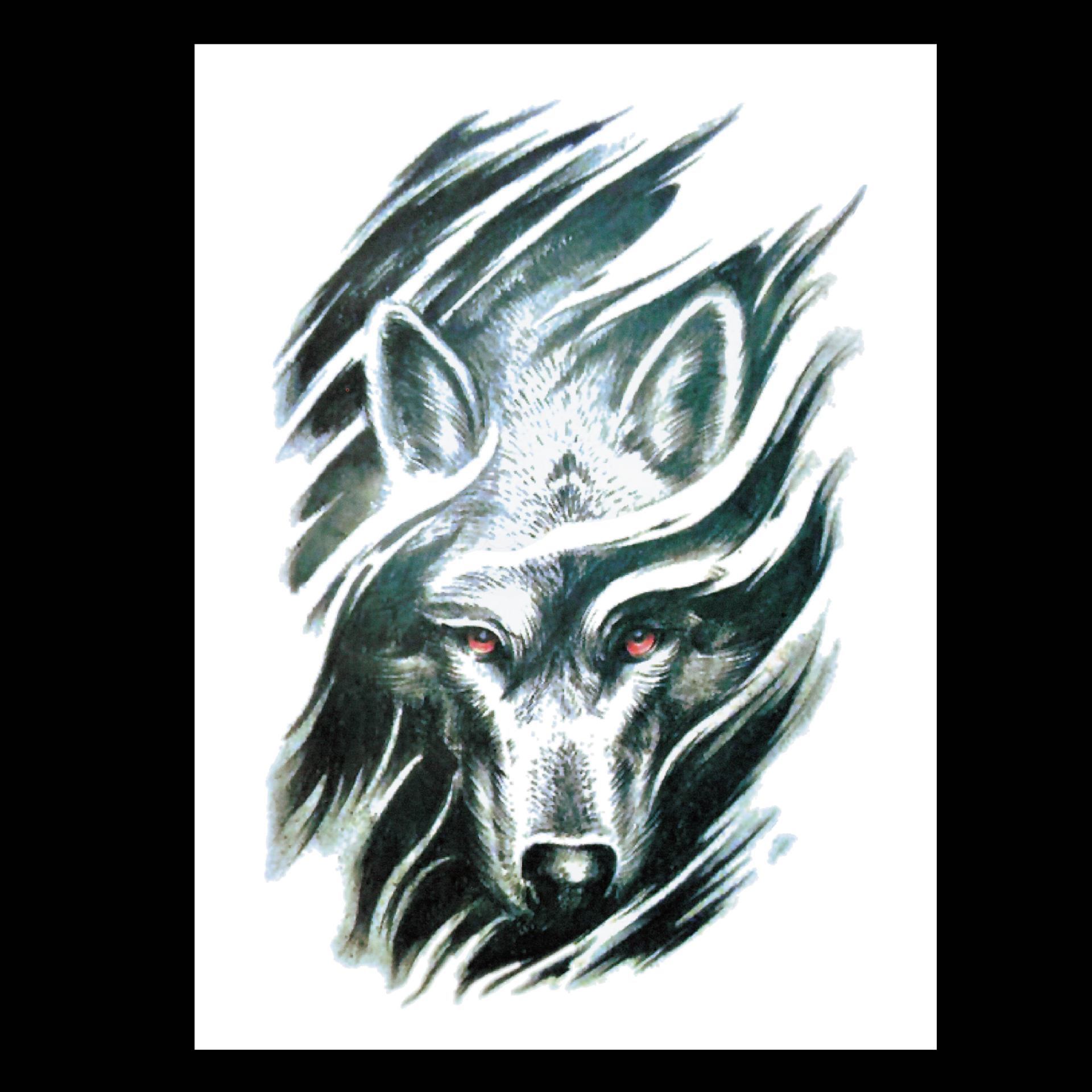 厂家热卖纹身贴红眼狼头图腾纹身贴纸霸气野狼半臂纹身贴仿真刺青