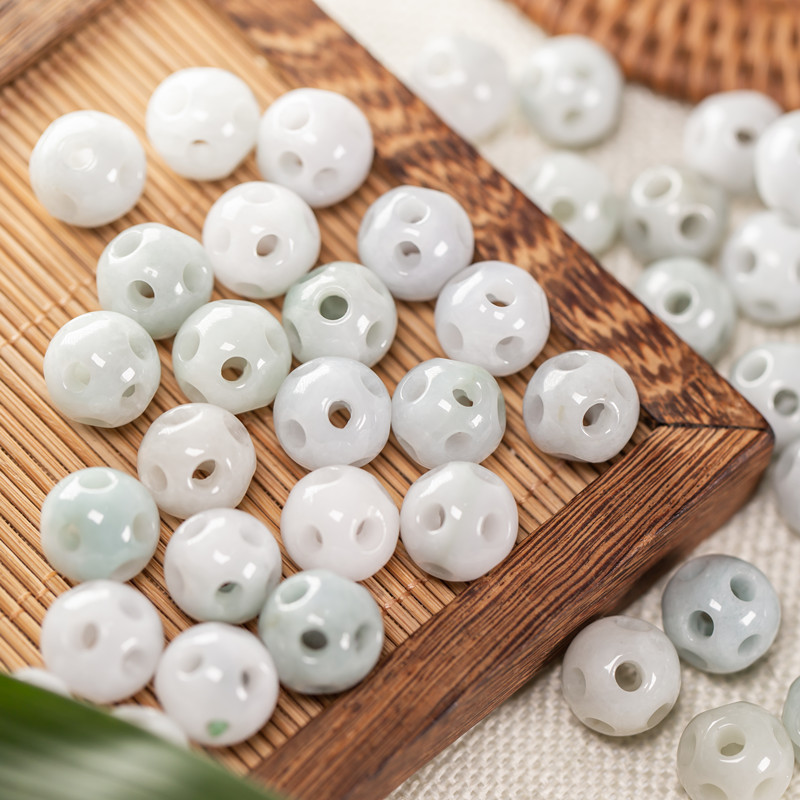 缅甸翡翠玉a货镂空路路通圆珠散珠diy配饰圆珠隔珠项链手链