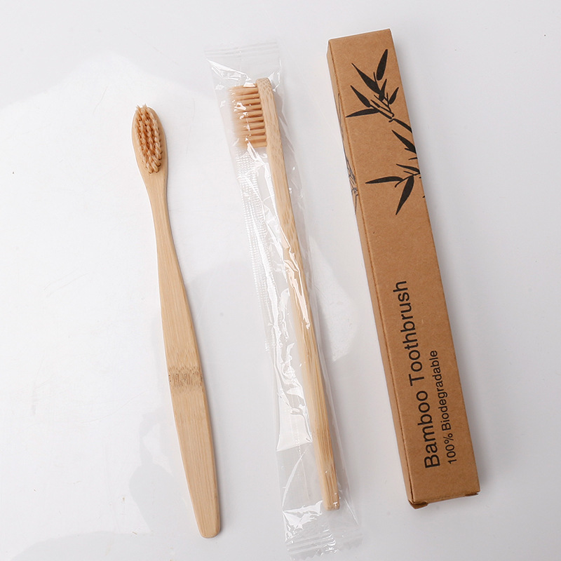 Foreign Trade Cross-Border Disposable Bamboo Toothbrush Hotel Homestay Bamboo Toothbrush Bamboo Charcoal Soft Hair Kraft Box Factory in Stock