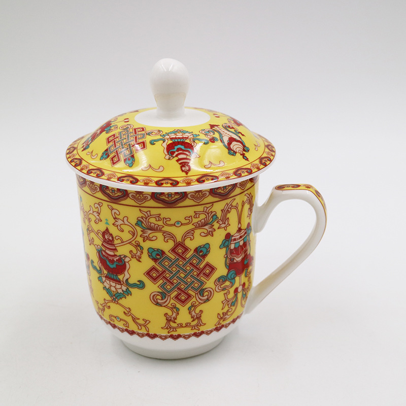 陶瓷杯  酒店宾馆会议水杯 马克杯茶杯带盖骨瓷杯碟厂家批发