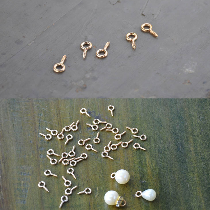 DIY Handmade Sheep Eye Nail Pendant Half Hole Pearl with Ring Nail Accessories Screw 9 Word Needle Spiral Spiral Thread Nail Wholesale