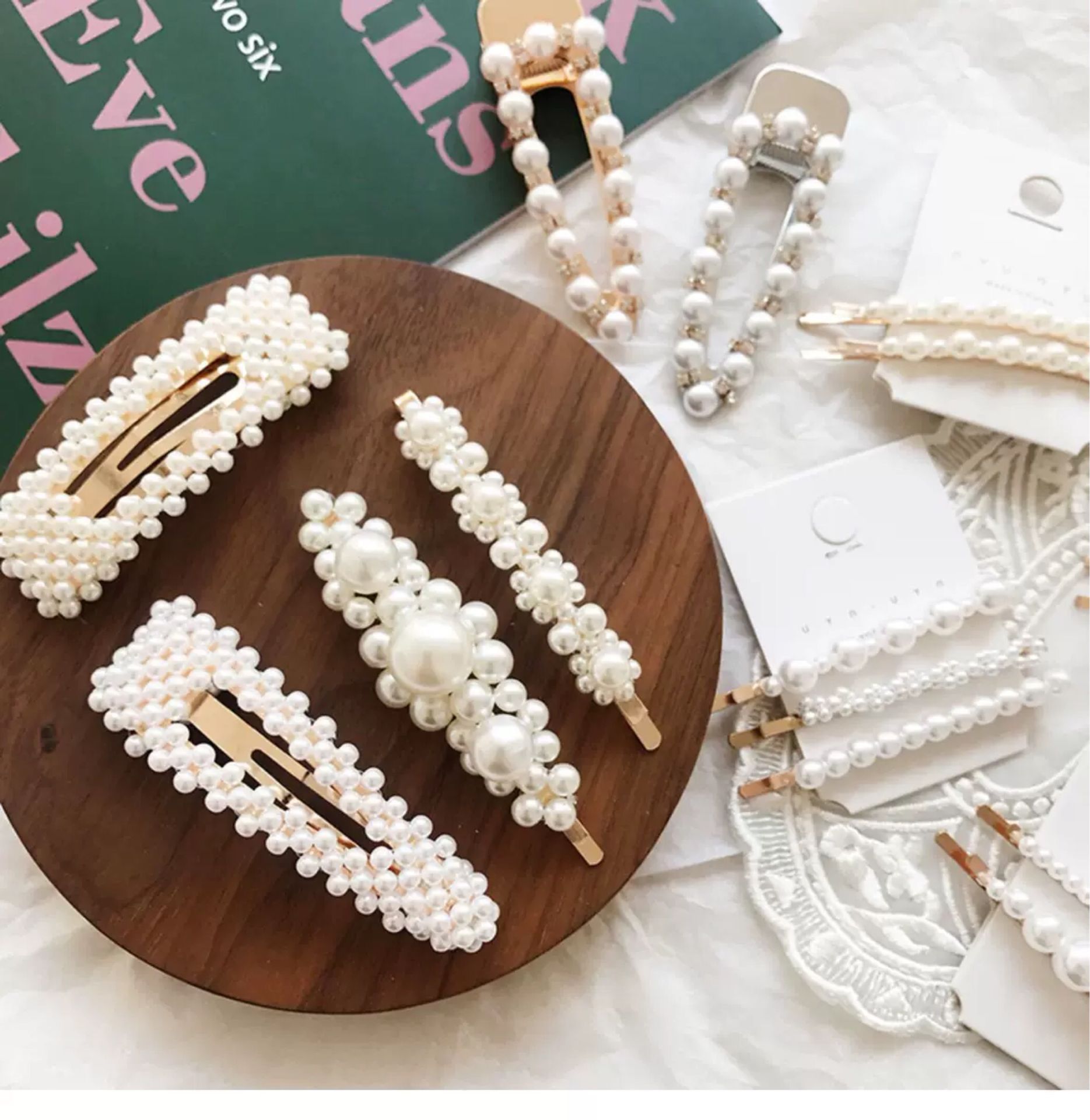 ins发夹韩国网红白色仿珍珠侧边夹发卡一字夹女刘海复古头bb夹子