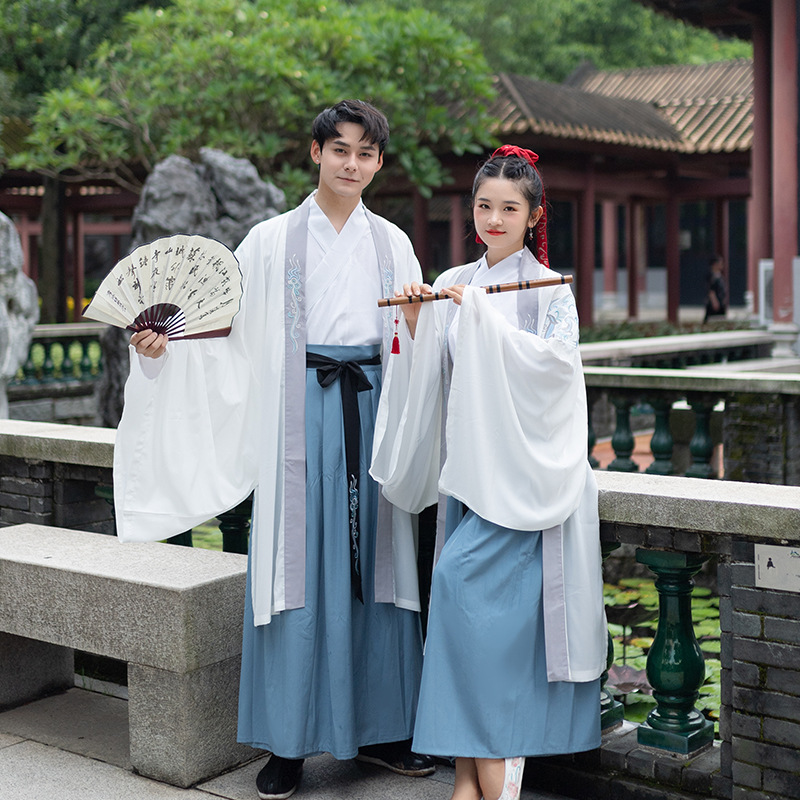 情侣cp汉服广袖开衫大氅绣花汉元素长袖交领上衣襦裙中国风班服