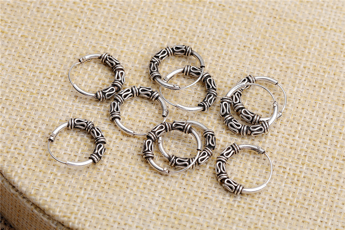 s925银耳扣耳圈男女复古泰银平安纹花纹耳环个性民族风纯银耳骨钉