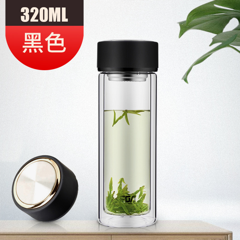 富光双层家用带盖玻璃杯男女学生水杯便携泡茶杯透明杯子随手杯