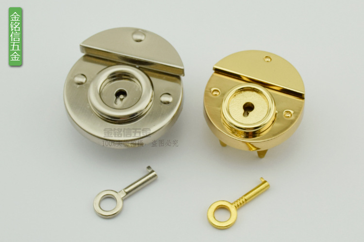 定制真皮箱包手袋五金锁 圆形真金锁扣 带钥匙开关锁 40mm 环保