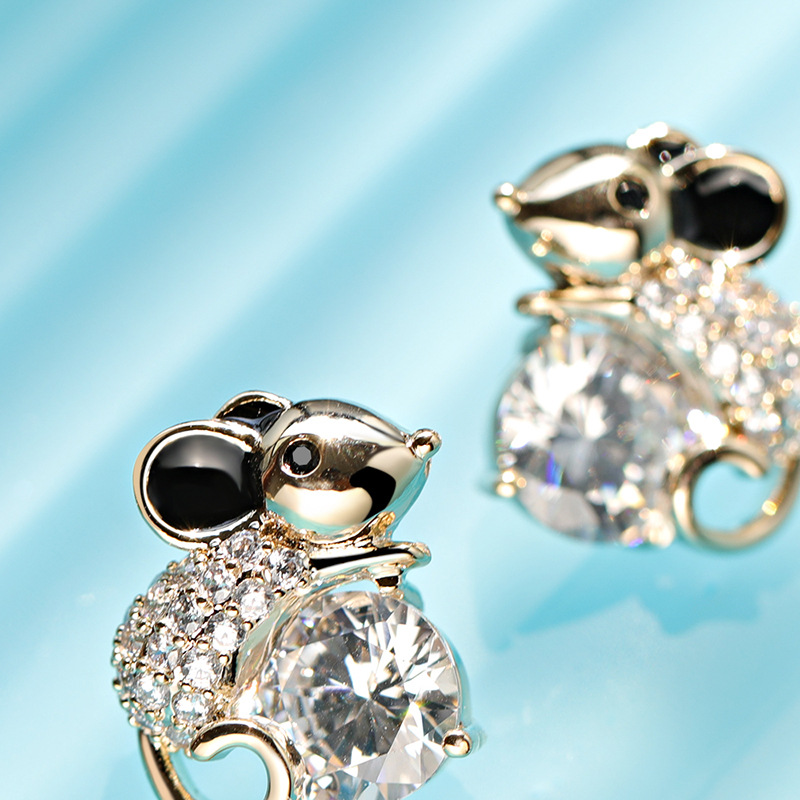 千族银 s925纯银针本命年鼠耳环简约气质可爱老鼠耳钉女批发配饰