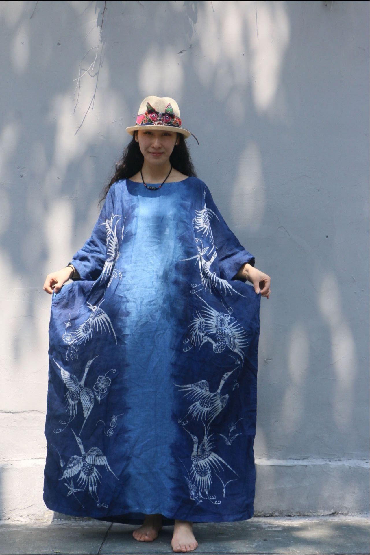 喜阁原创蜡染衣服连衣裙手工植物染色扎染裙子衣服复古民族风袍子