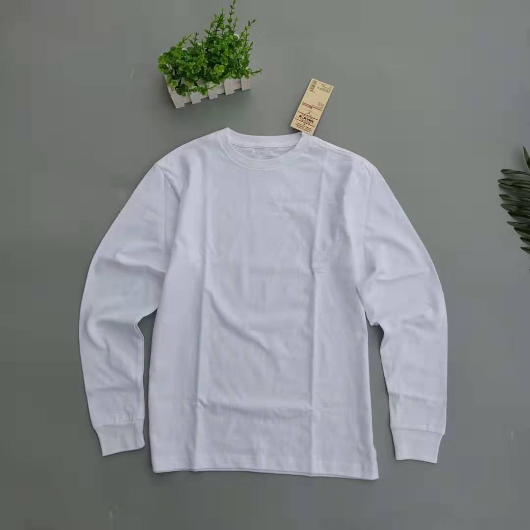 日单 无印粗棉线重磅纯棉圆领长袖打底t恤良品长袖