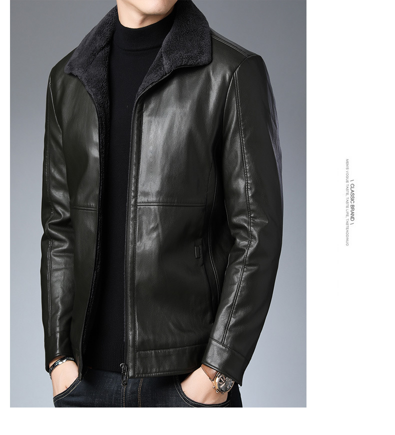加绒皮衣拉链皮夹克休闲保暖新款外套单排扣毛领口袋秋冬休闲服装