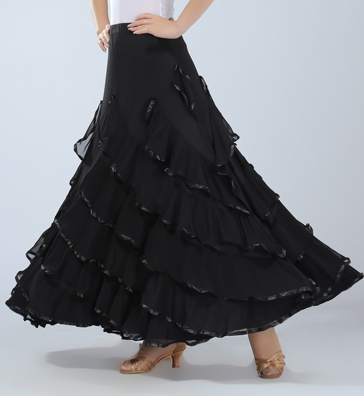 摩登舞华尔兹舞舞裙 国标舞长裙新款 广场舞半身裙舞台演出大摆裙