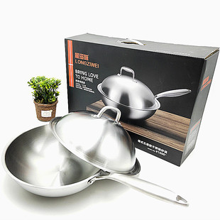 龙滋味德式不锈钢炒锅 不锈钢锅具无油烟炒菜锅 家用厨房锅具批发