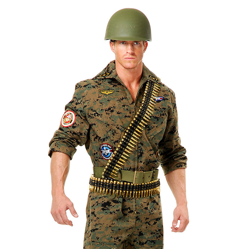 陆军角色扮演道具逼真金色子弹背带军事影视道具塑料子弹带速卖通