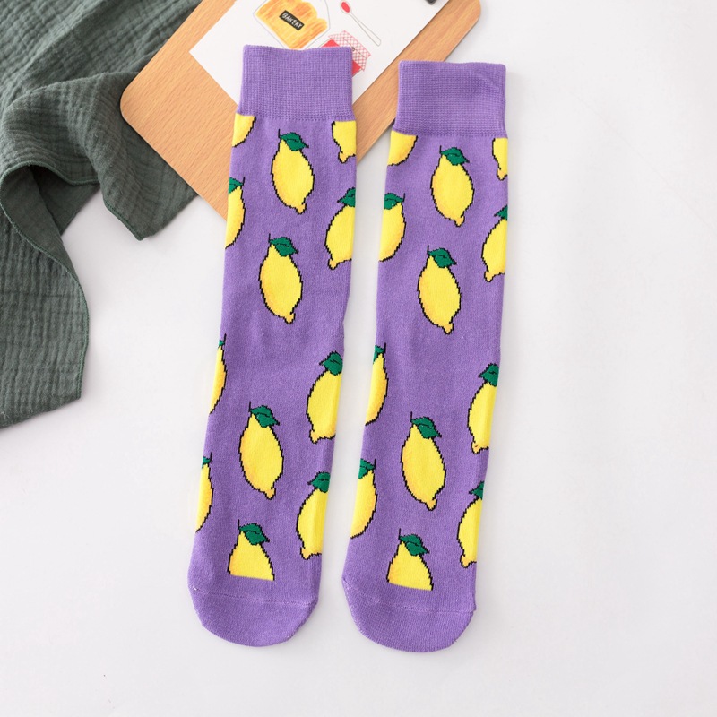 Cross-Border Hot Socks Avocado Chips Eggs Funny All Cotton Mid-Calf Length Trendy Socks European American Harajuku Straight Board Women's Socks