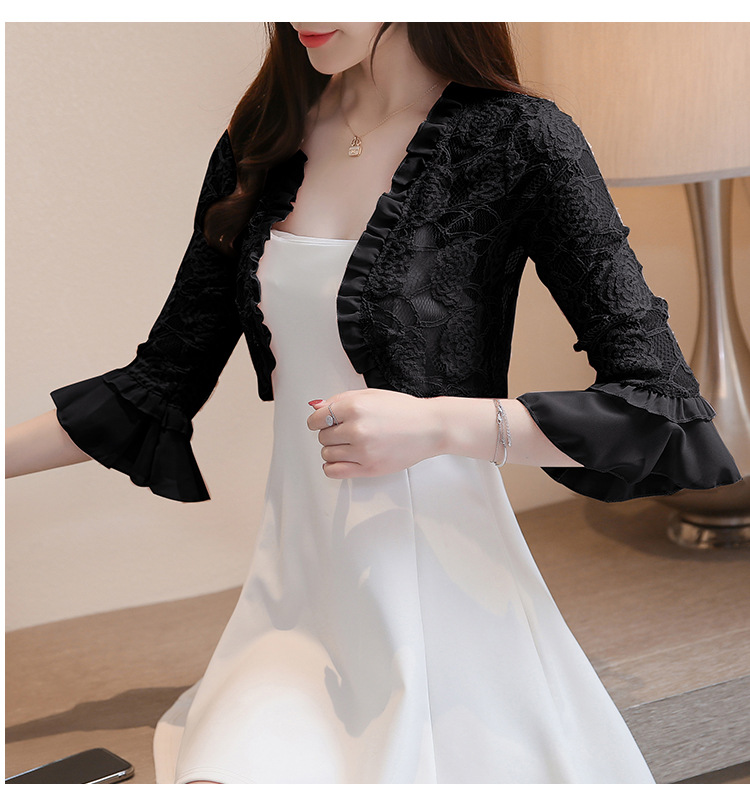 夏季薄蕾丝镂空短袖开衫小披肩小坎肩百搭外套(货号 yh82820)