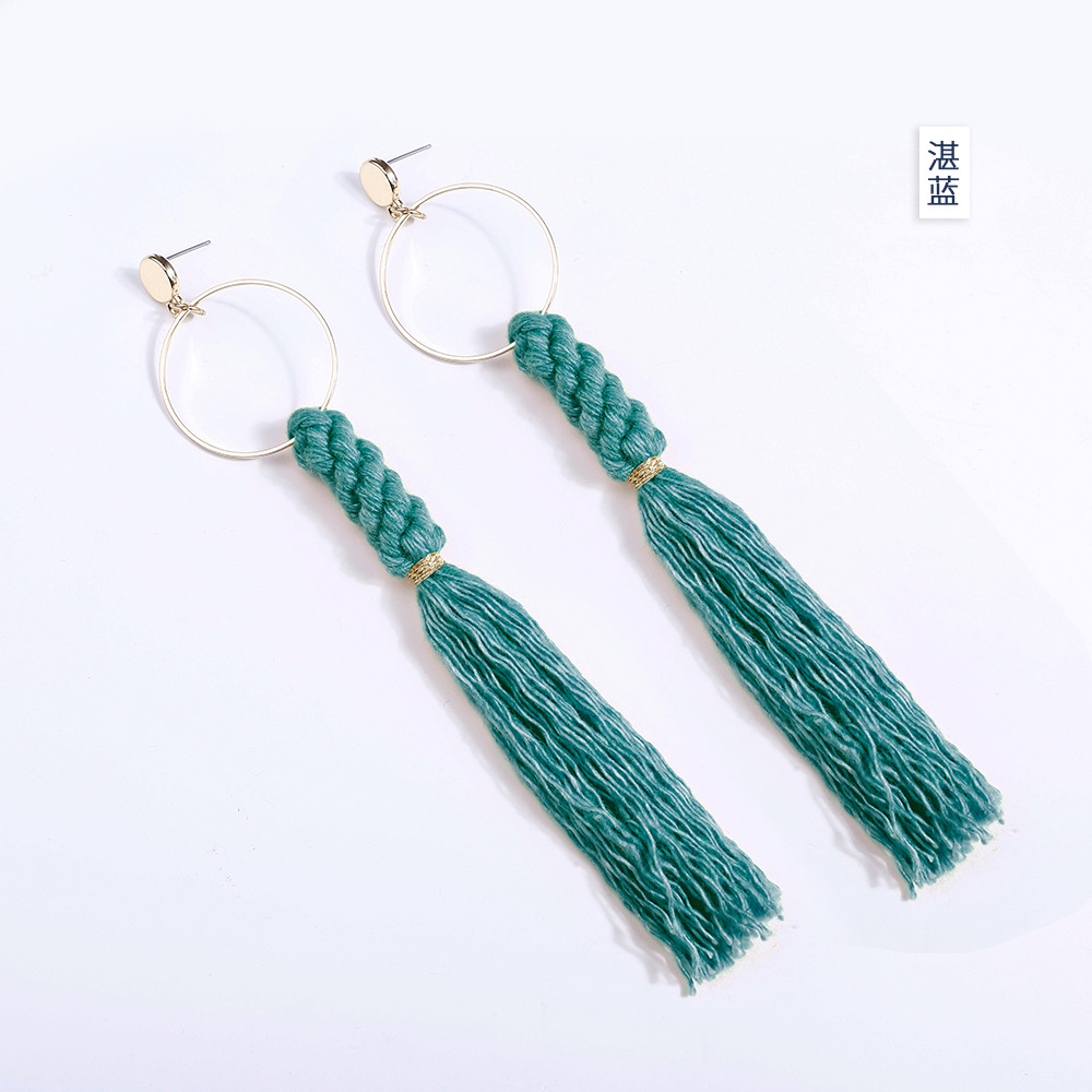2020年新款手工编织耳环棉绳结绳编波西米亚风流苏耳饰防过敏耳钉