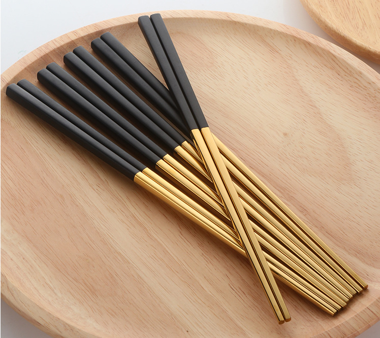 现货防滑防烫空心金色筷子 厂家批发304韩式不锈钢餐具方形筷子