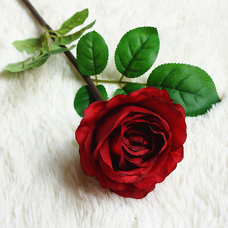 单枝古典贵妃玫瑰 家居装饰手工仿真花 绢布材质环保仿真花厂家
