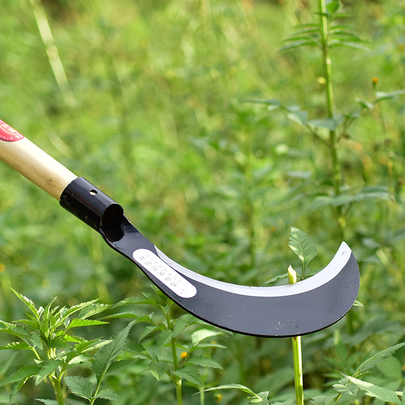 立锦牌65锰钢割草镰刀长弯头苗刀割草刀玉米小麦禾镰带28木柄